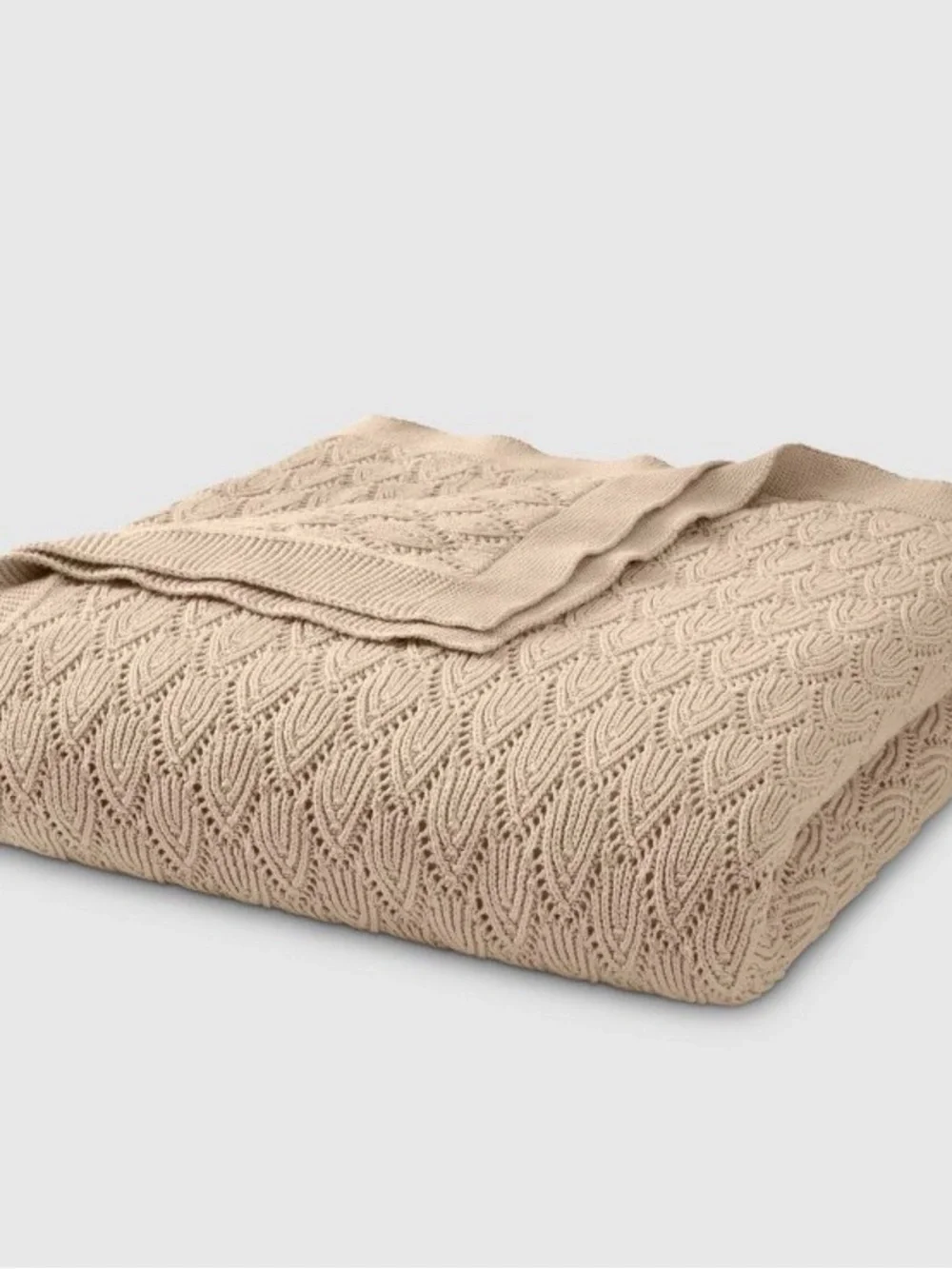 Luxurious soft Pointelle Knit Scallop Throw Blanket from Jeremiah Brent Home